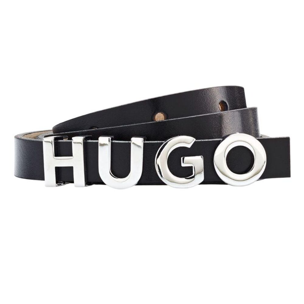 Hugo Womens/Ladies Zula Metal Logo Cow Leather Belt / Black/Black